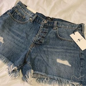 7 for ALL MANKIND Womens Navy Frayed Pocketed Button Fly Shorts 30